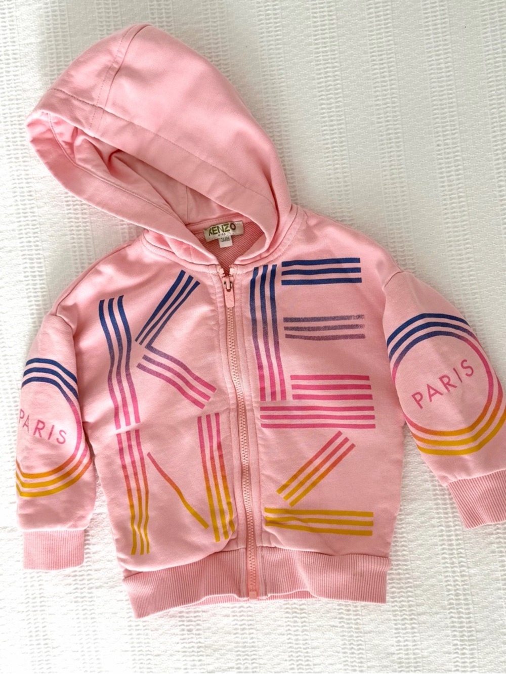 Kenzo Kids Pink Zip Hoodie with Multicolor Logo